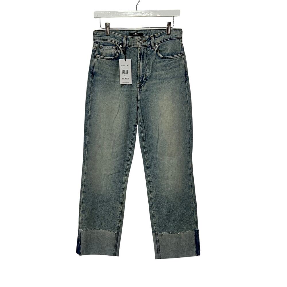 7 FOR ALL MANKIND WOMENS 28 HIGH RISE ANKLE LOGAN STOVEPIPE JEANS FROST BLUE NEW